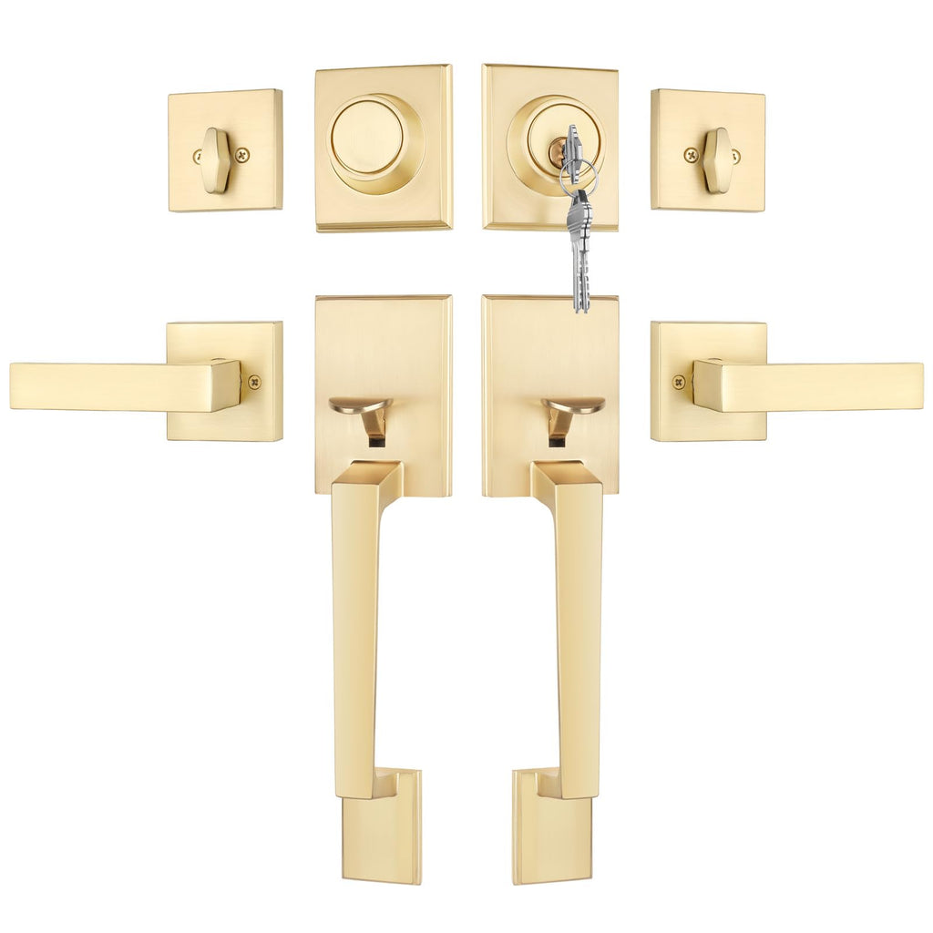 Double Door Handle Set, Gold Double Door Handleset with Dummy