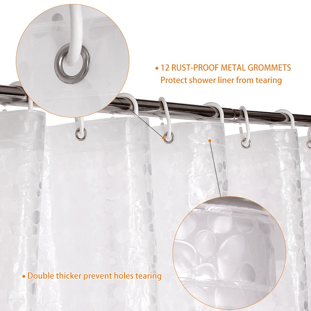 Shower Curtain Liner Waterproof, 8G Thick EVA, Heavy Duty Shower Liner with Magnets, 3D Pebble Bath Curtain for
