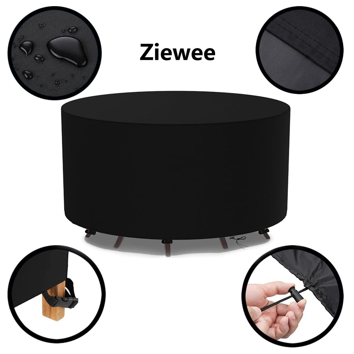 Outdoor Furniture Covers - Waterproof & Wind/Dust Proof for 120" Dia x 30" H Round Table & Chairs