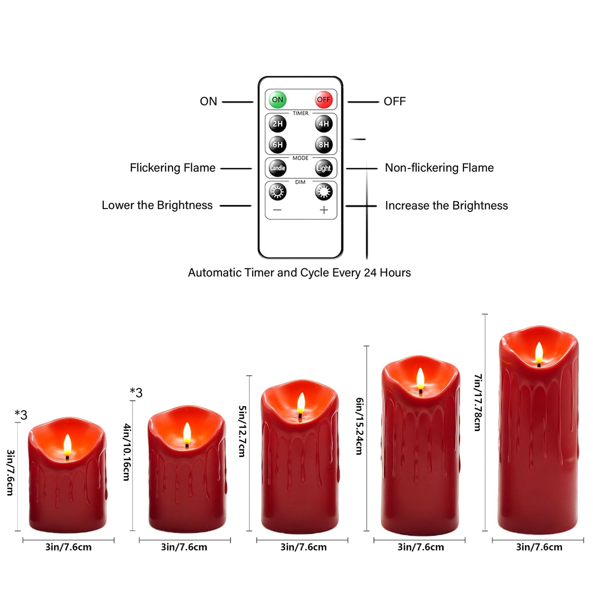 Flameless Candles with Remote, Battery Operated Flickering Flameless Candles, LED Candles with Timer 2/4/6/8H