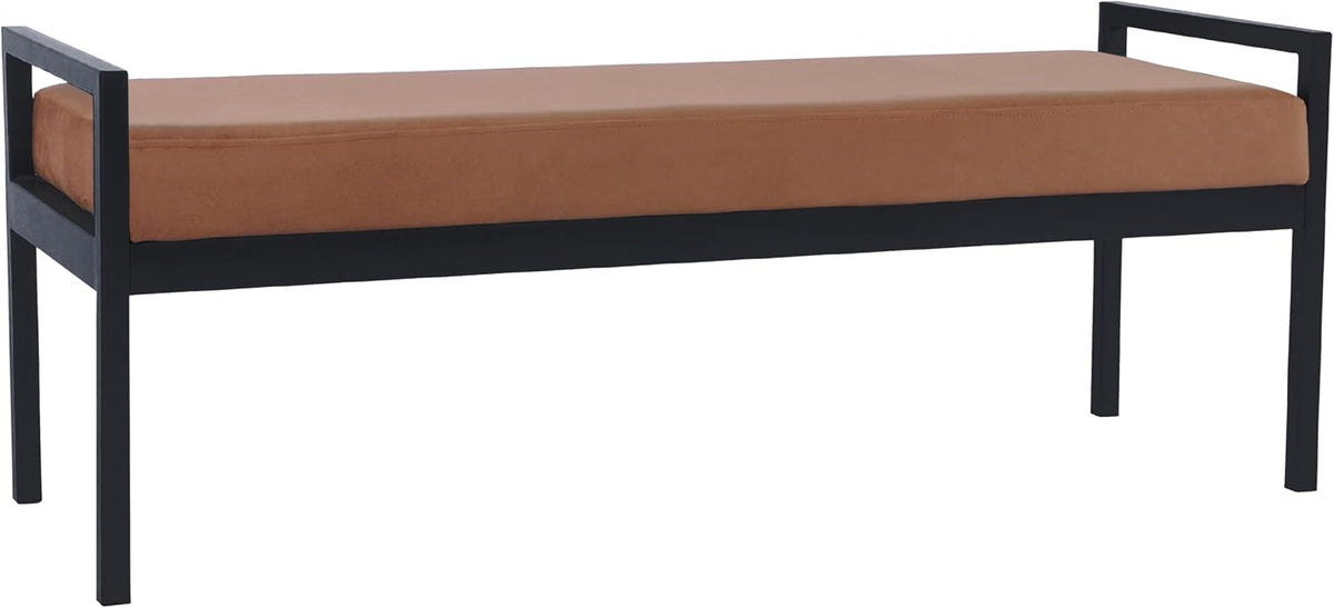 Modern Velvet Metal Bench| Modern Bench with Metal Leg | Bench | Decorative Home Furniture - Cognac Velvet