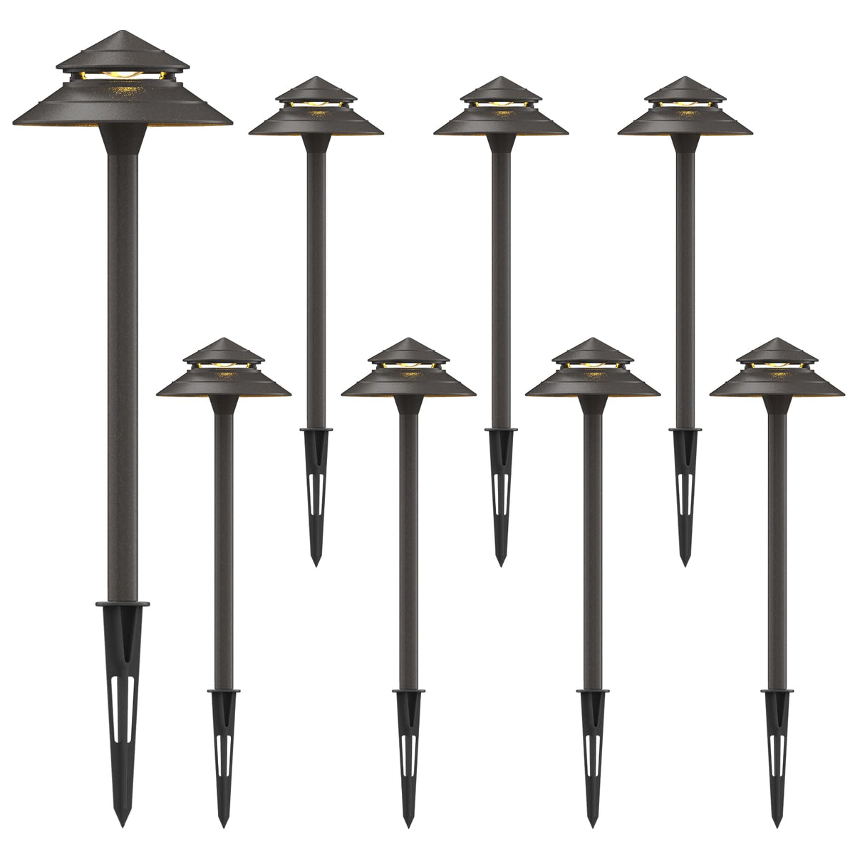Pathway Lights Kits 3W LED 8PK Outdoor Low Voltage Landscape Lighting 180 Lumen Hardwired 2 Tier Pagoda Path Light