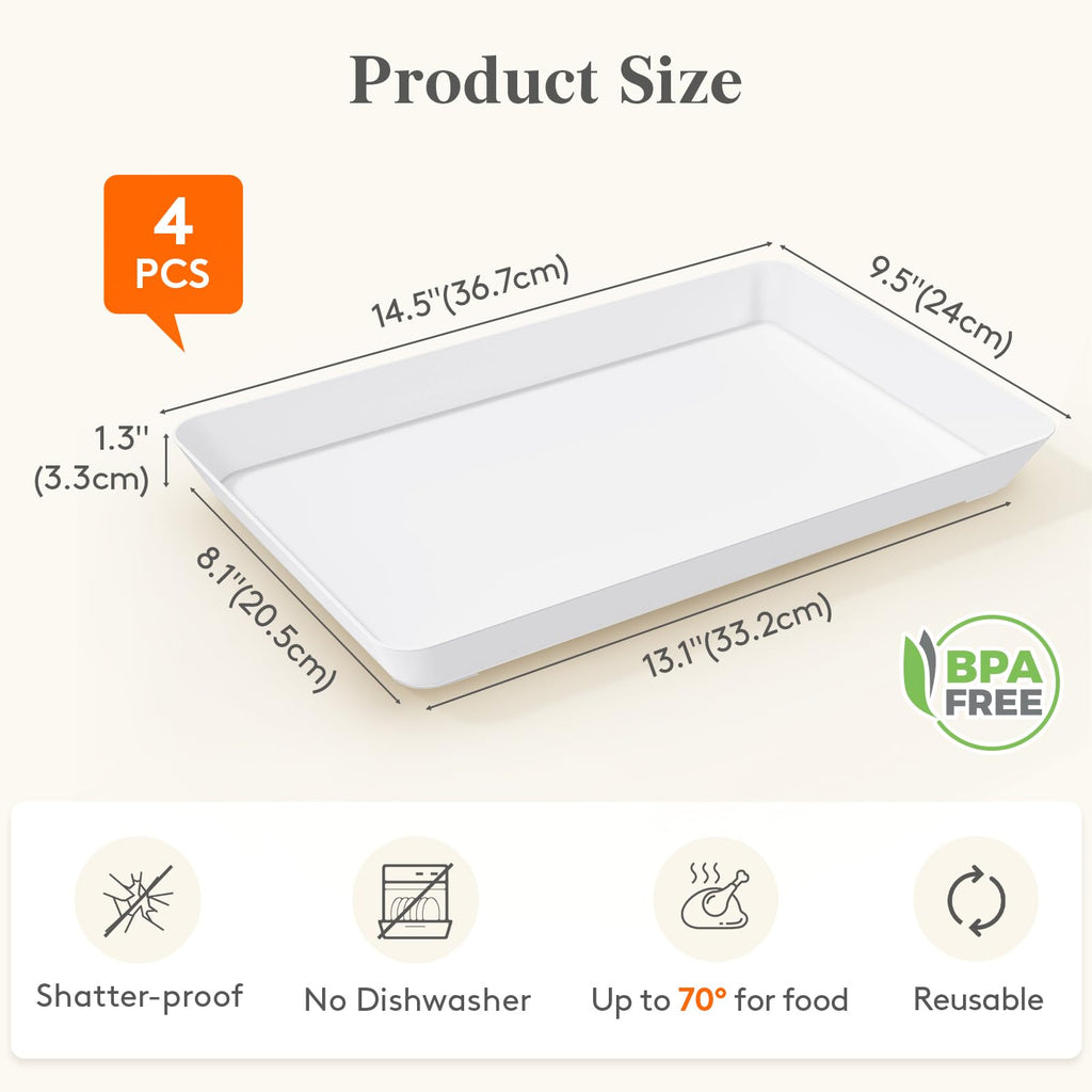 4 Pcs Large Serving Tray for Party, 15" x 10" Food Serving Platter