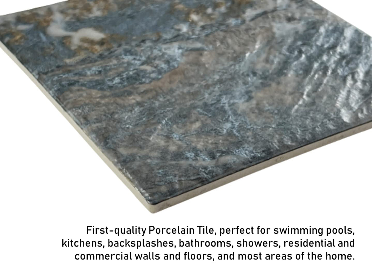 Wavy Surface 6x6 Black Gold Bluish Grey Moon Square 6 Inch Porcelain Floor Wall Pool Tile Backsplash Shower, Swimming