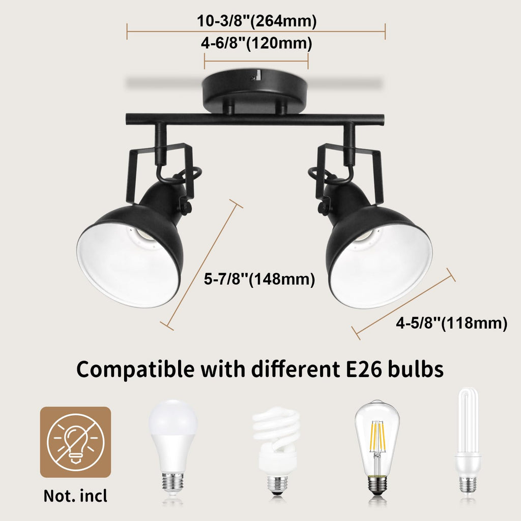 Black Track Light Directional Ceiling Spotlight, E26 Base