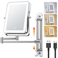 Height Adjustable Wall Mounted Lighted Makeup Mirror with Hooks