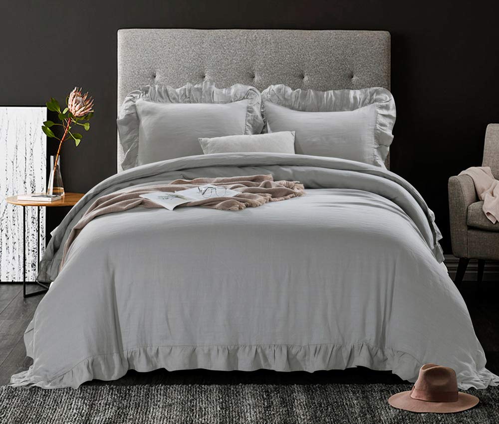 100% Stone Washed French Linen Duvet Cover Set 3 Pieces, 90 inches x 92 inches, Shams 20 inches x 26