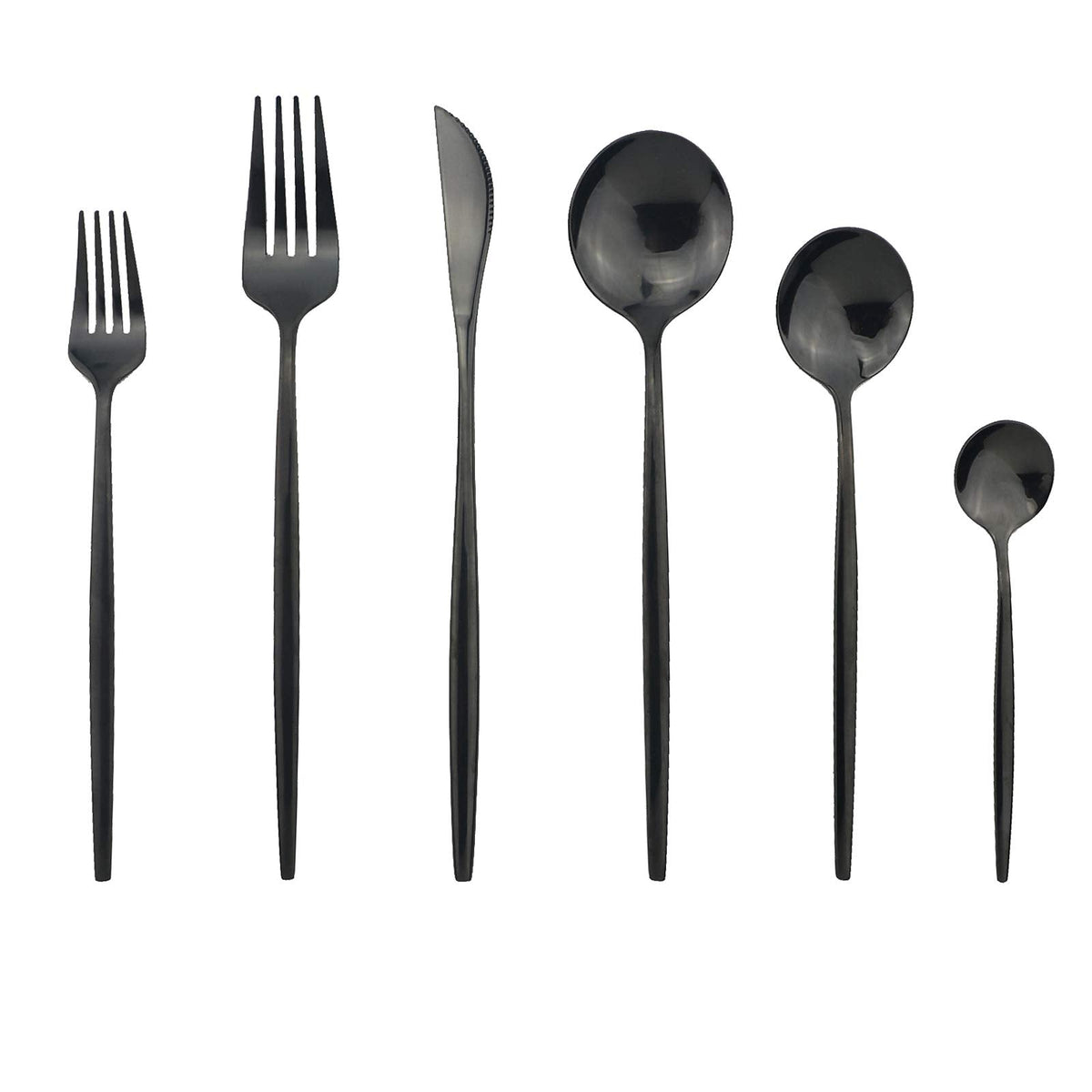 Silverware Set, Mirror Polished Black Flatware Cutlery Set Service for 4, Shiny Finish 24 Pieces Stainless Steel