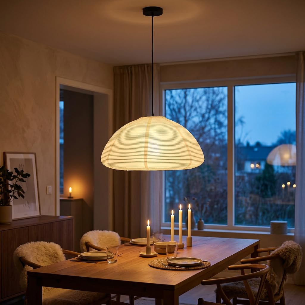 Inspired Noguchi Style Rice Paper Lantern Lamp • Paper Lantern with Light - Ambient Lighting with Rice Paper Lamp Shade, Perfect Decor, Easy