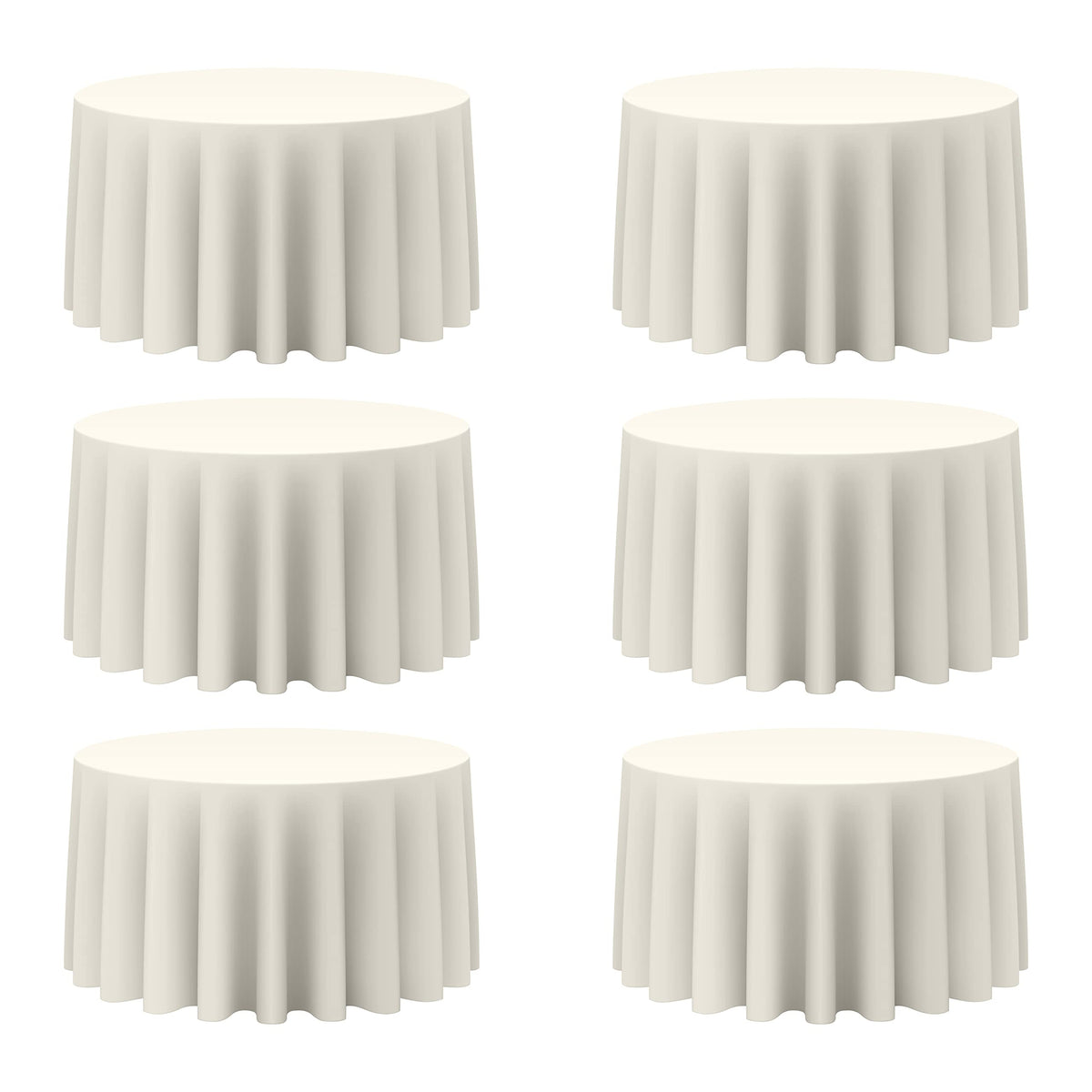 6 Pack Ivory Round Tablecloths 120 Inch for 60" Tables