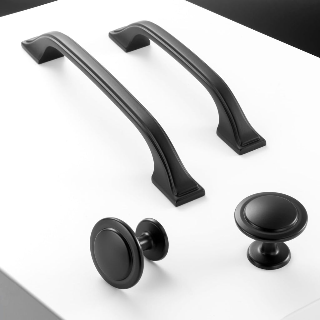 Matte Black Cabinet Pulls 3-3/4 Inch Solid Drawer Pull 10 Pack 8222