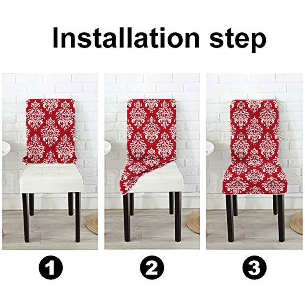 Floral Baroque Damask Redand White Ornament Chair Cover