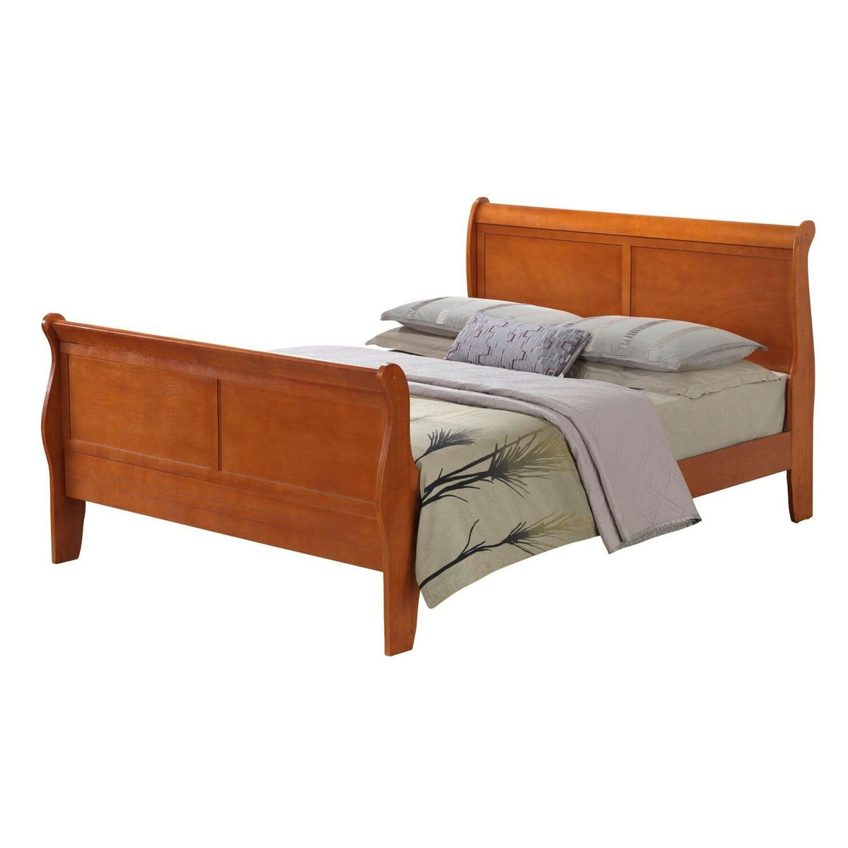 Sleigh Bed Frame Platform Bed Elegant Bedroom Furniture Gray Finish /Oak
