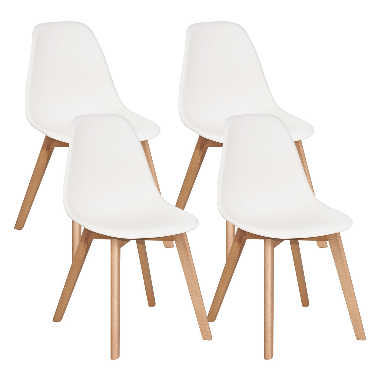 Inspired Eames Style Dining Chairs Set of 4, Mid-Century Modern Kitchen & Dining Room Chairs, Molded Plastic Seat & Back, Solid Wood Legs