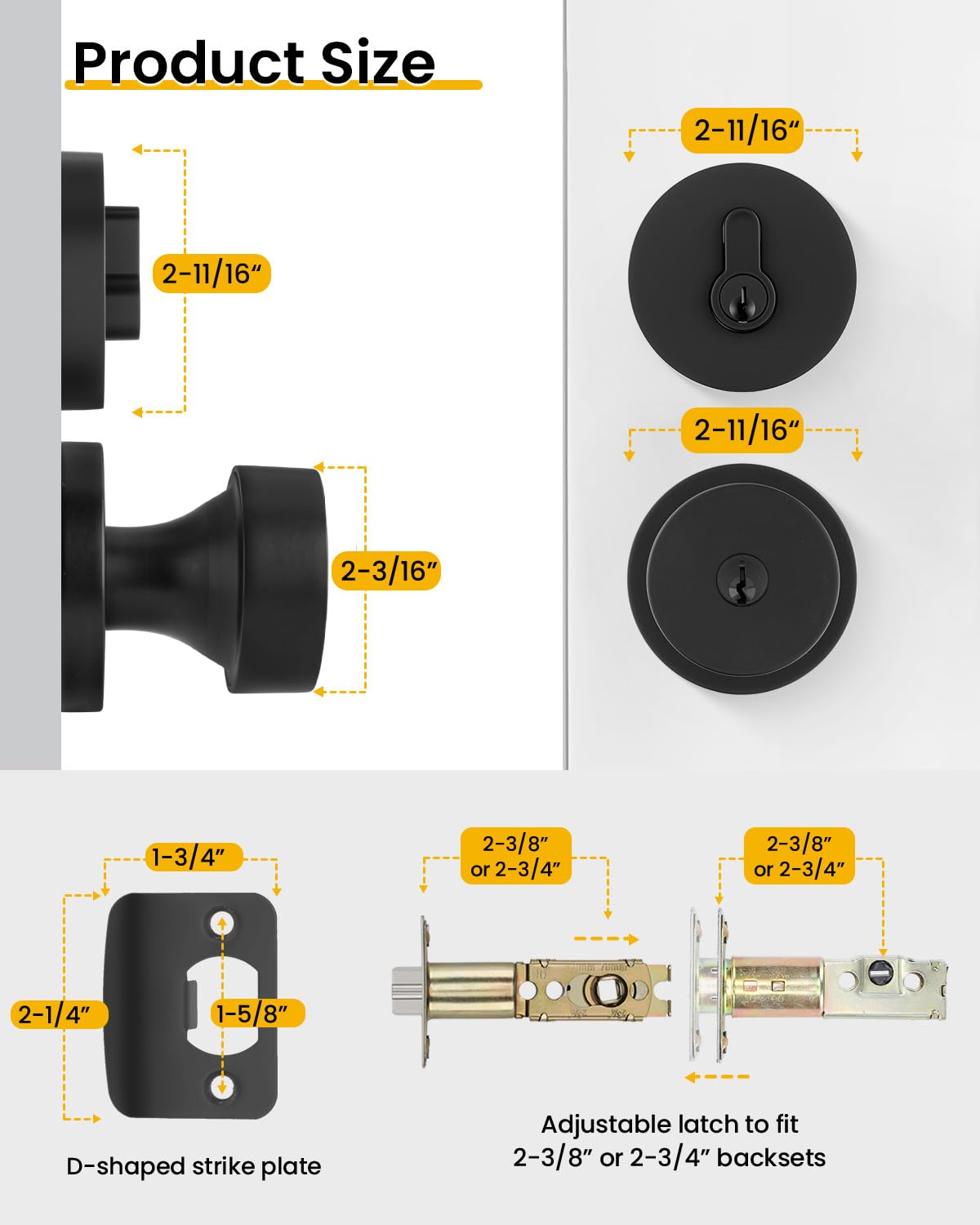 Keyed Alike Black Exterior Door Lock Set with Deadbolt 3 Pack
