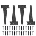 8 Inch Black T-Strap Shed Hinges, Heavy Duty Gate Strap Hinges for Barn Door, Shed or Wooden Fences (4 Pack)