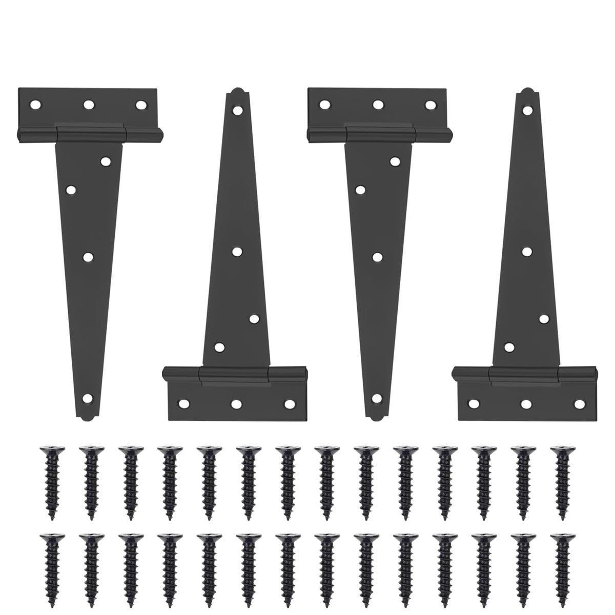 8 Inch Black T-Strap Shed Hinges, Heavy Duty Gate Strap Hinges for Barn Door, Shed or Wooden Fences (4 Pack)