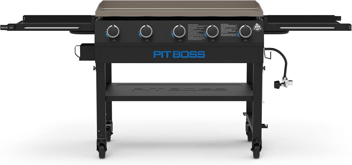 5-Burner Propane Gas Griddle with Folding Side Shelves, Black Outdoor Flat Top BBQ Grill