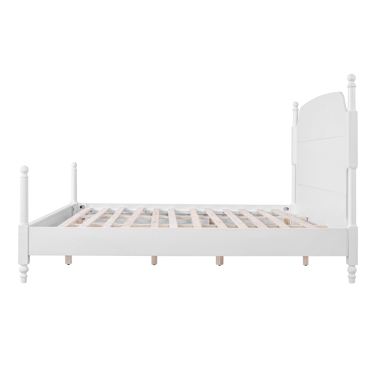 Traditional Solid Wood 4-Poster Bed Frame, Mid-Century Modern Farmhouse Platform Bed with Arched Camelback