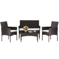 4-Piece Patio Furniture Set, Outdoor Rattan Seating Chair, Brown