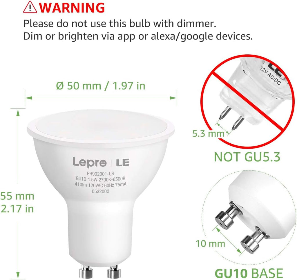 Alexa GU10 LED Light Bulbs - 50W Halogen Equivalent Smart GU10 Bulb Works with Alexa & Google Assistant,Voice and App
