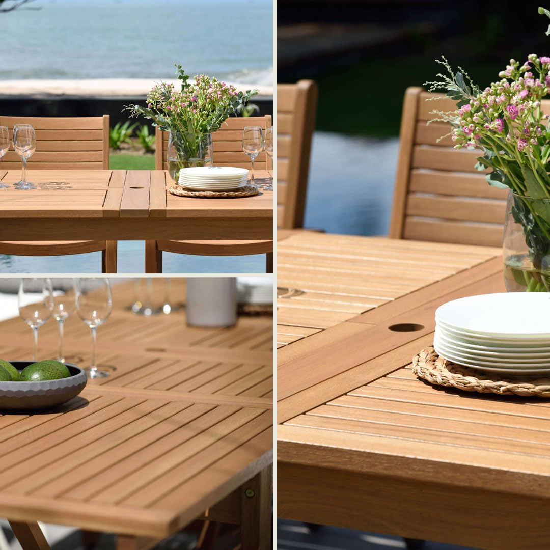 Franklin 9-Piece Rectangular Extendable Patio Dining Set Teak Finish and Weather-Net Technology Ideal for Outdoors