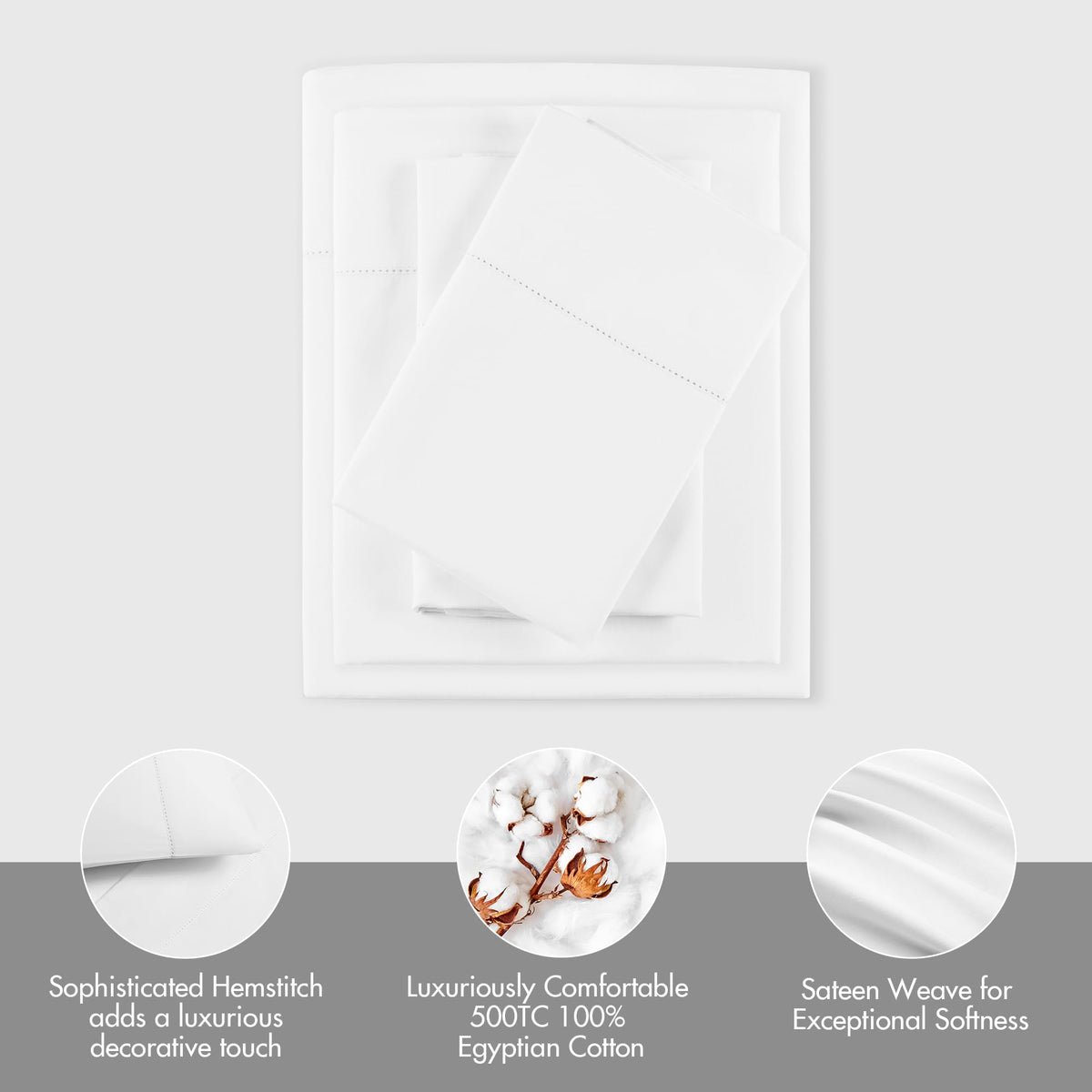 100% Egyptian Cotton Sheets Queen Bed Set, White
