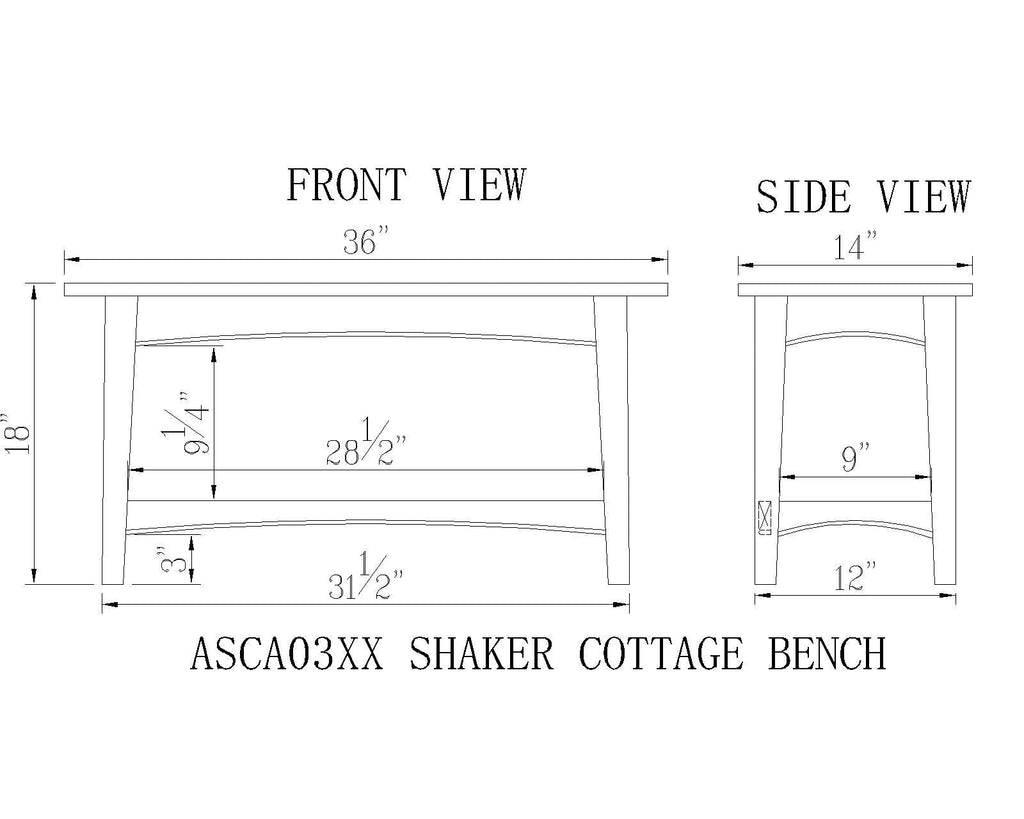 Shaker Cottage Shoe Storage Bench, Cherry, 36"W x 18"H