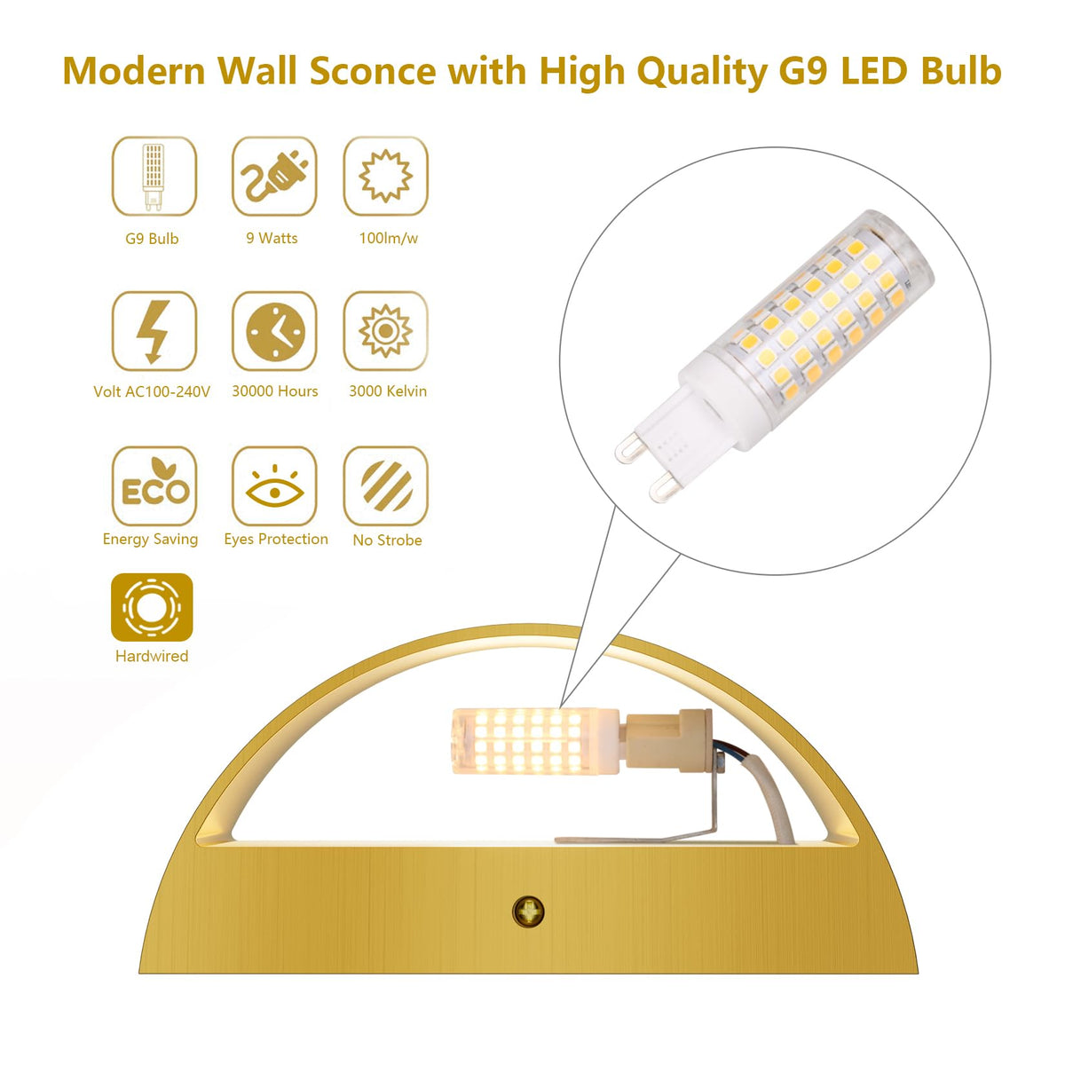 Brushed Brass Wall Sconce Indoor Wall Lights Hardwired 1 Pack Up and Down Wall Mount Light Bedroom Hallway Corridor