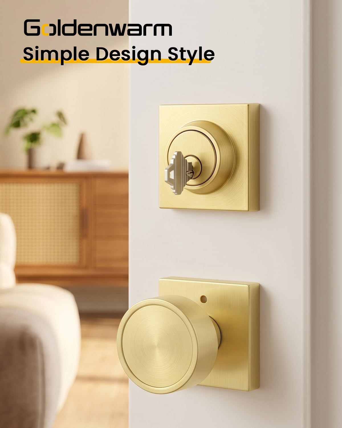 Gold Privacy Door Knob and Deadbolt Set, Zinc Alloy 1 Pack