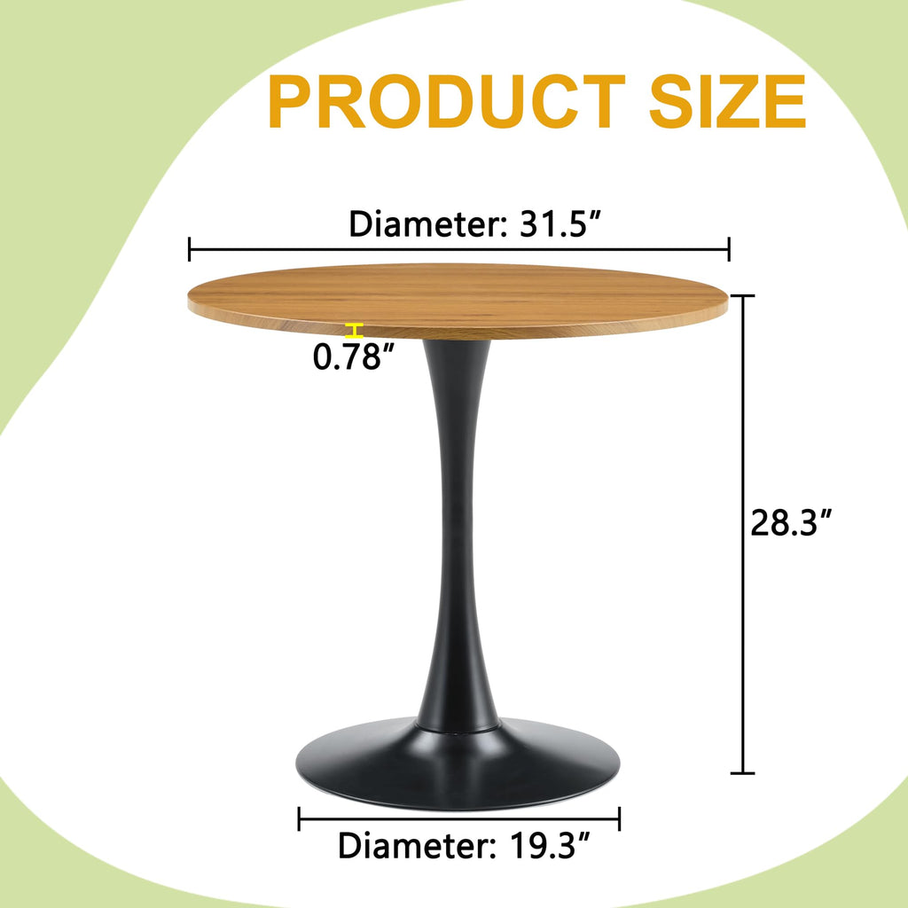 Inspired Saarinen Style Wood Round Dining Table for Small Space, 32" Tulip Tables with Metal Pedestal Base, Bistro Table for 2/3/4 People