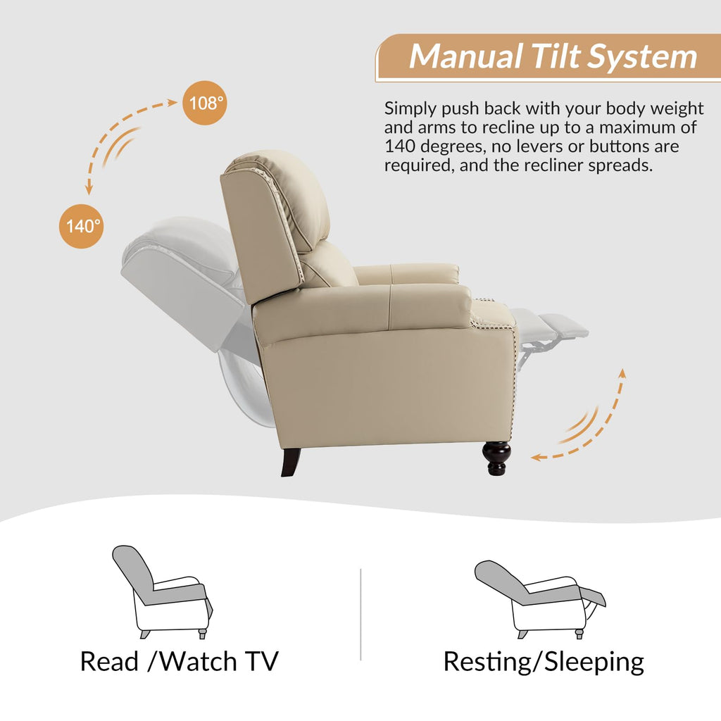 Genuine Leather Recliner Chair Set of 2, Beige