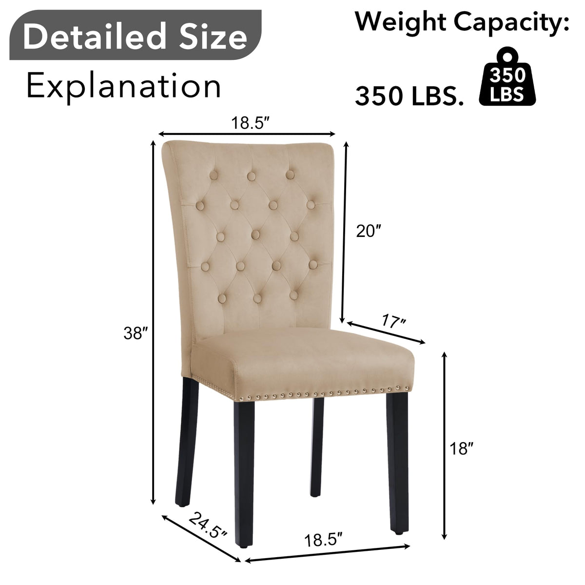 Velvet Dining Chairs Set of 2, Parsons Kitchen Chair, Camel