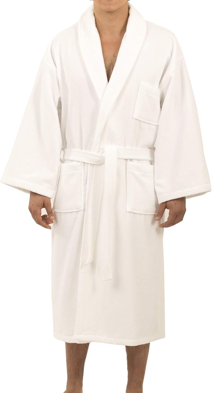 Pure Cotton Mens Terry Cloth Bathrobe Super Absorbent Spa Robe