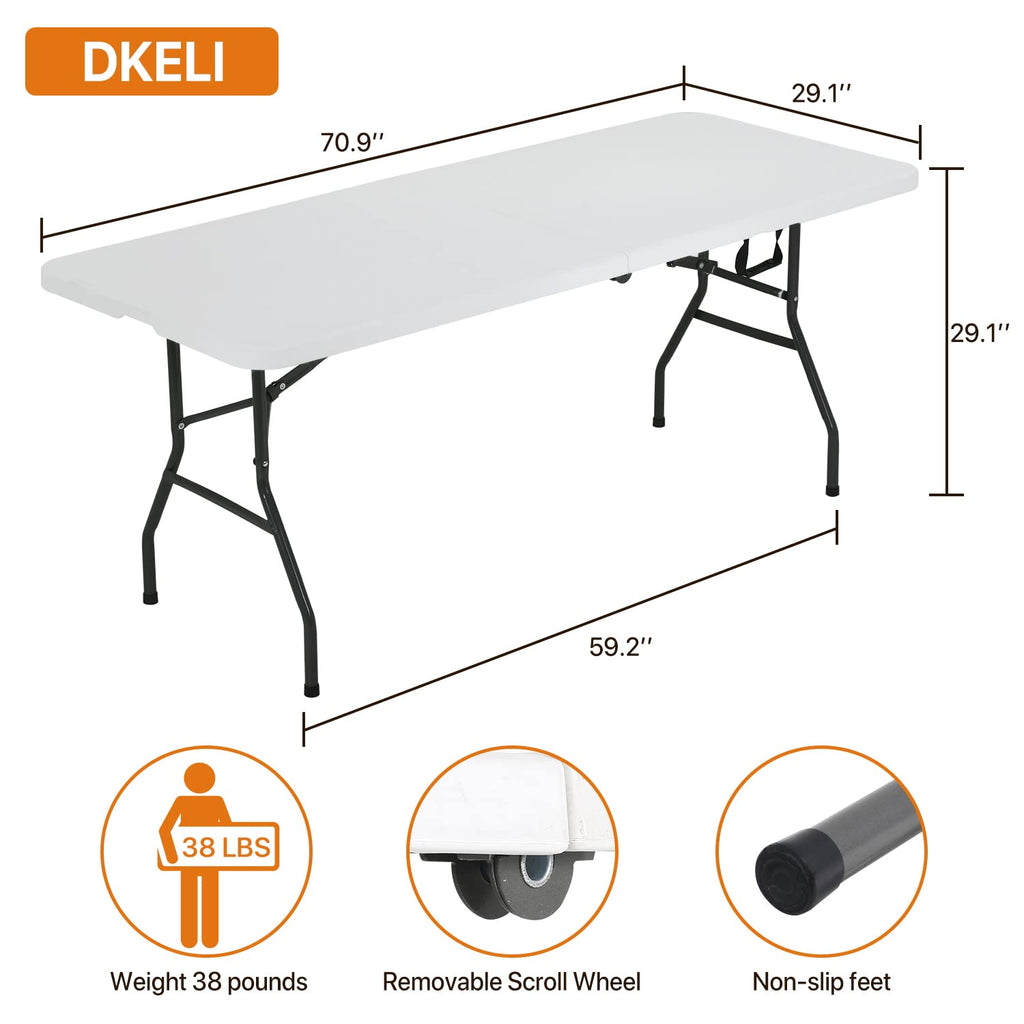 Folding Table | 6 ft Folding Picnic Table Portable | Heavy Duty Dining Table | Fold in Half with Handle and Sturdy