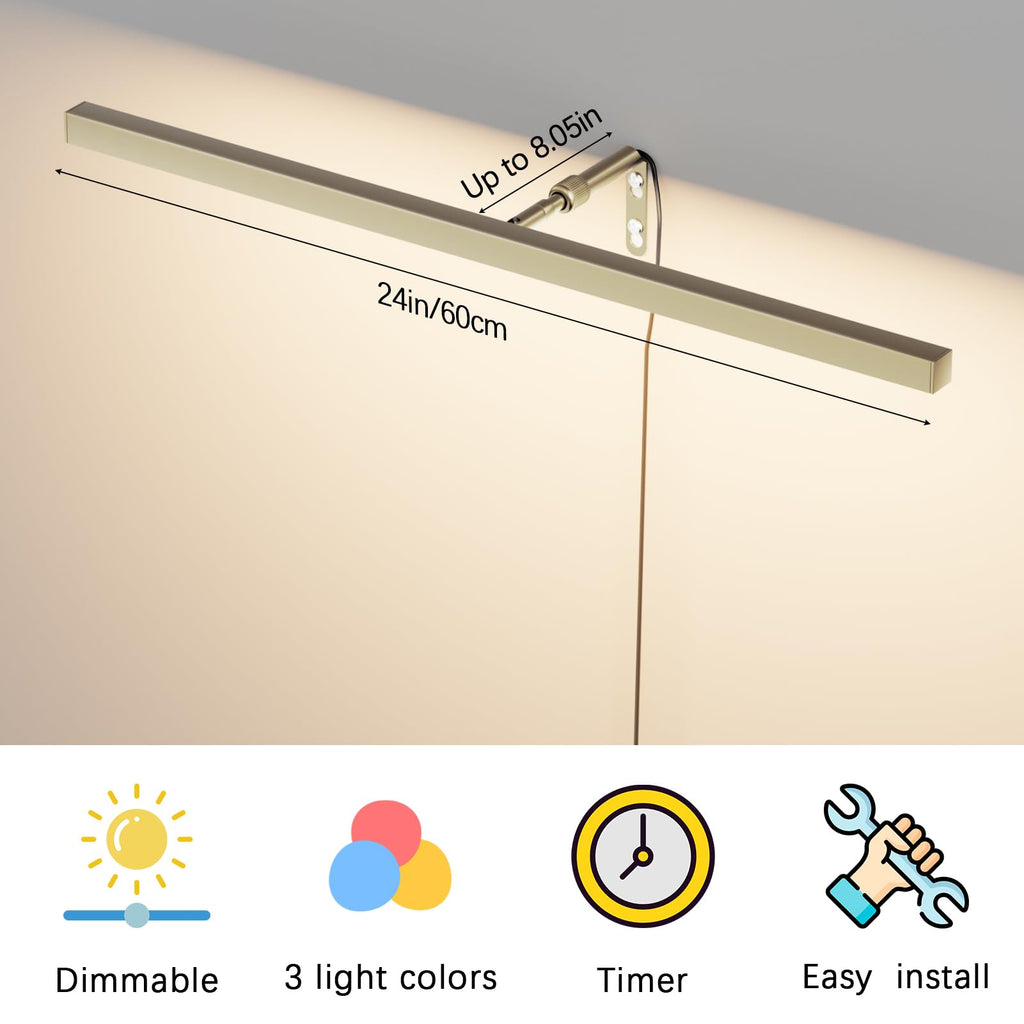 24" LED Picture Light Plug in, 9W Antique Brass Art Light