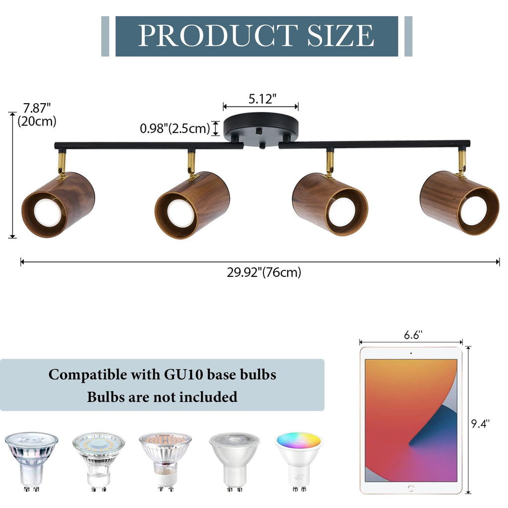 Modern 4-Light Track Lighting Kit, Matte Black & Dark Wood