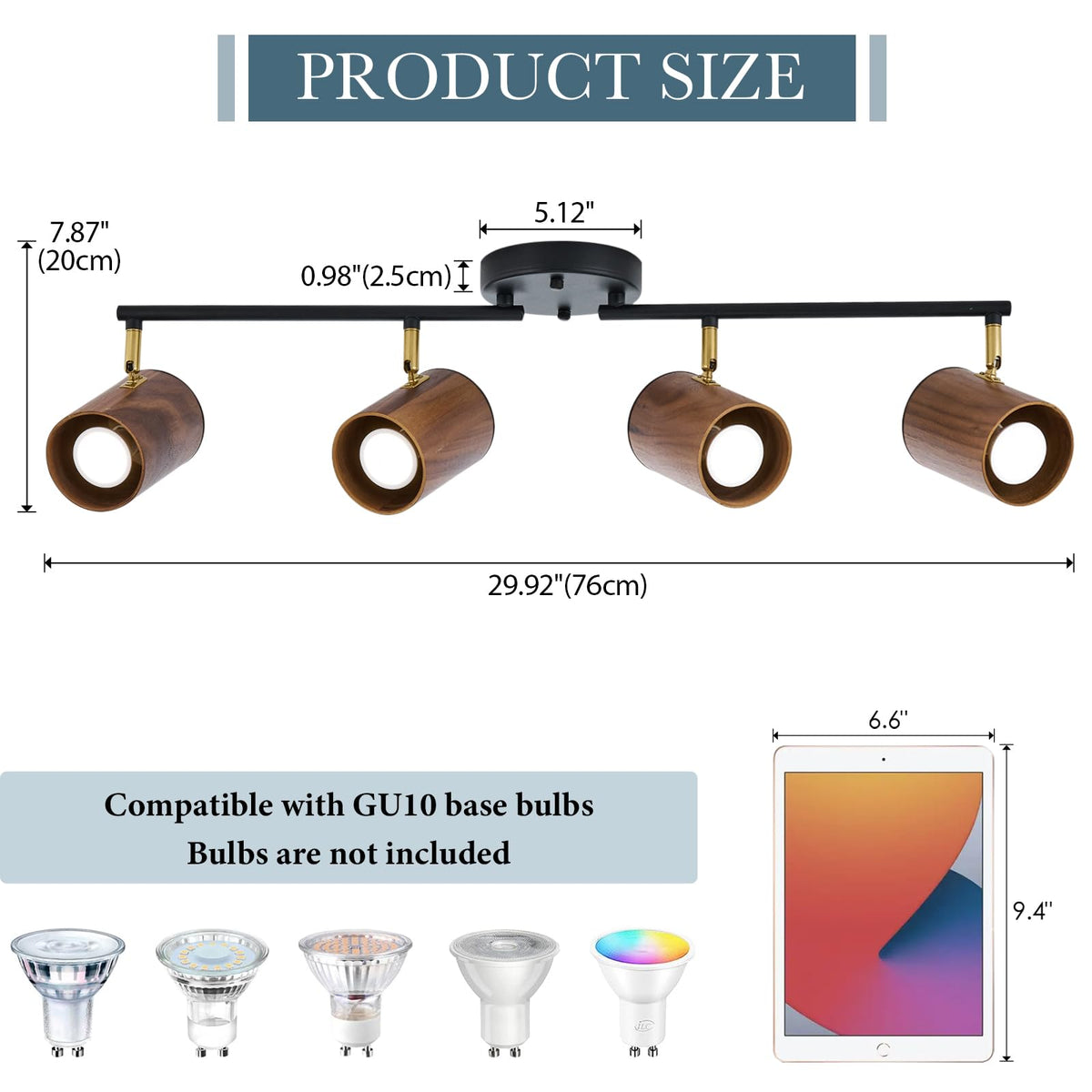 Modern 4-Light Track Lighting Kit, Matte Black & Dark Wood