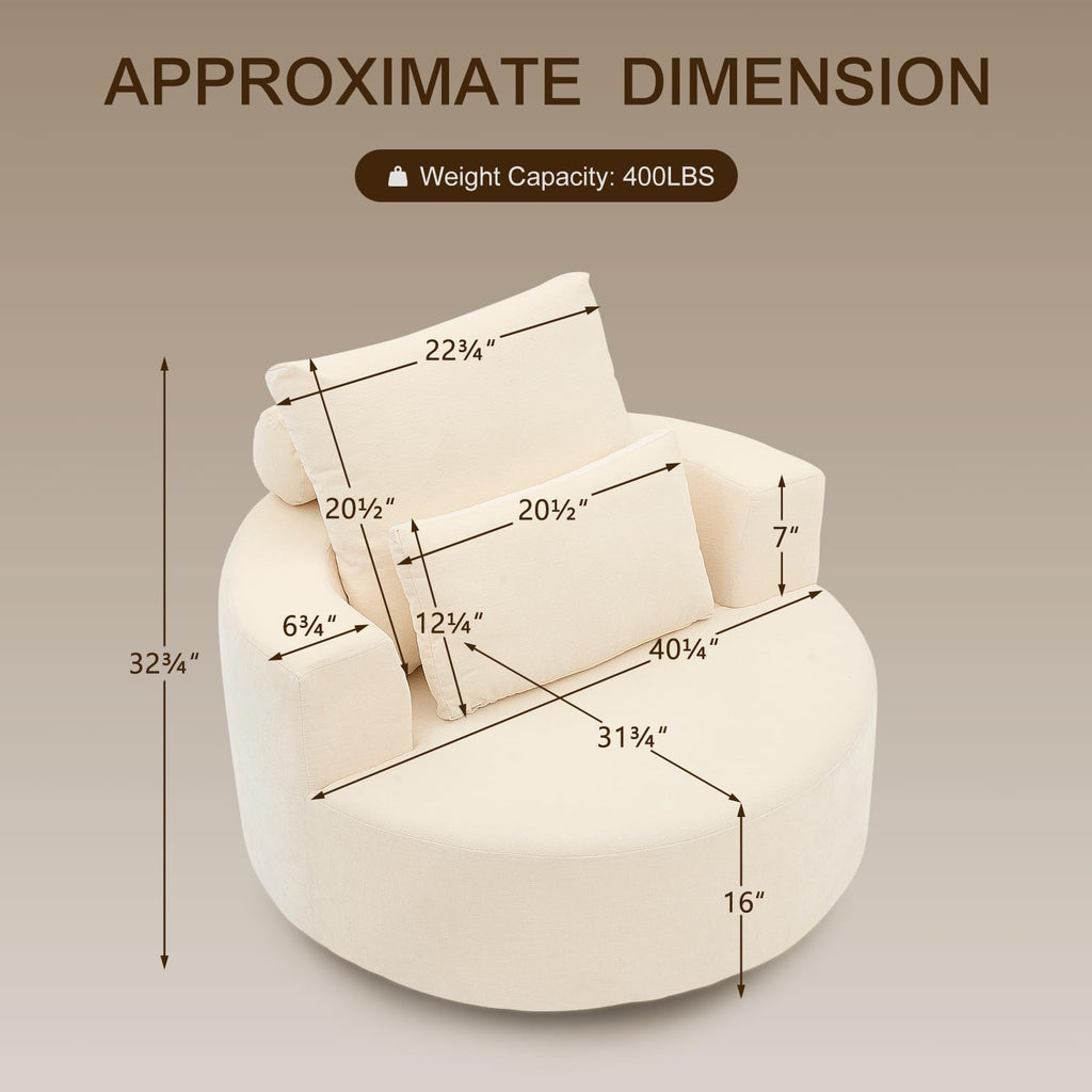 Oversized Swivel Accent Chair, Round Barrel Chair for Lounging, Extra-Wide Low-Profile Seat for Sink-in Comfort