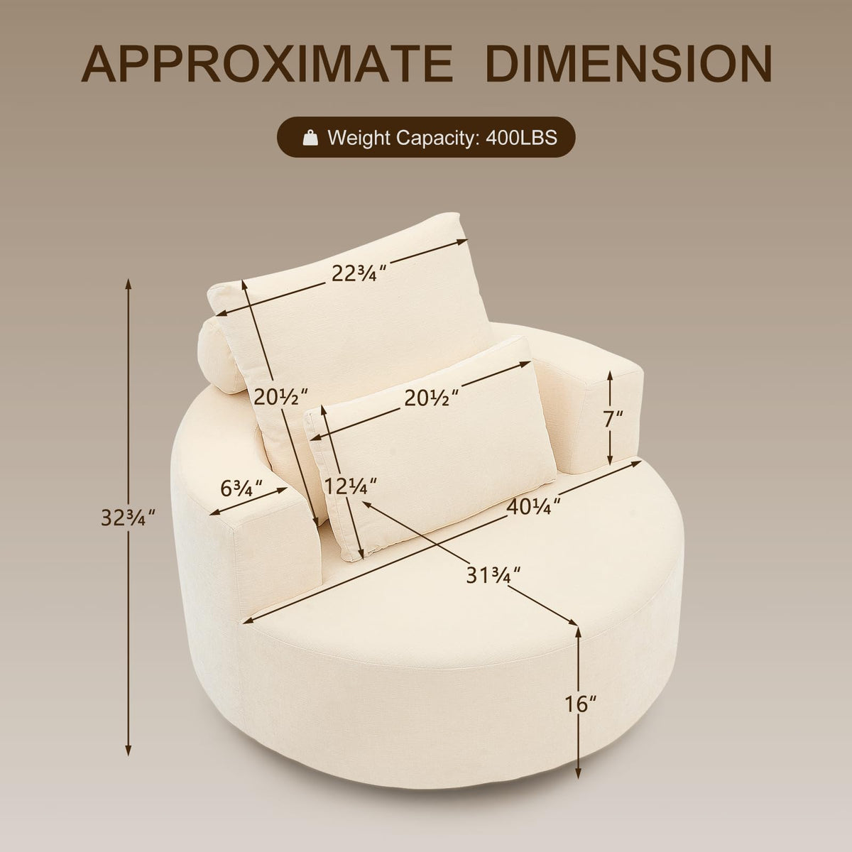 Oversized Swivel Accent Chair, Round Barrel Chair for Lounging, Extra-Wide Low-Profile Seat for Sink-in Comfort
