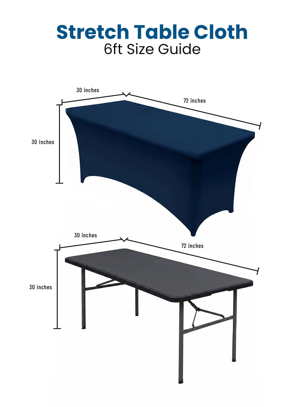 Spandex Table Cloth 2 Pack [6FT, 72Lx30Wx30H in, Navy Blue]