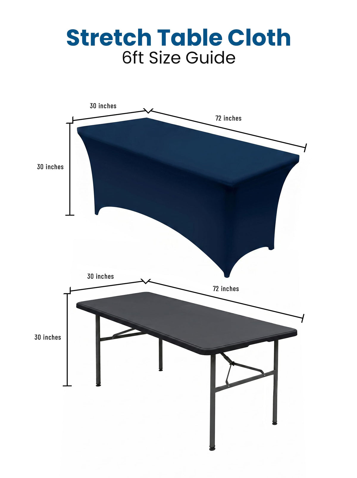 Spandex Table Cloth 2 Pack [6FT, 72Lx30Wx30H in, Navy Blue]