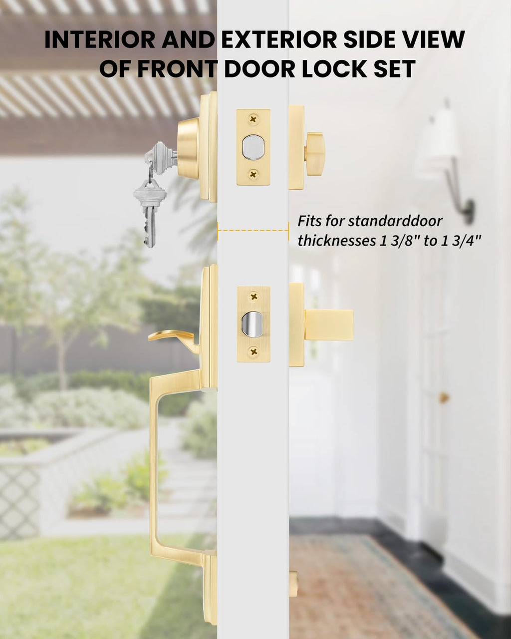 Double Door Handle Set, Gold Double Door Handleset with Dummy
