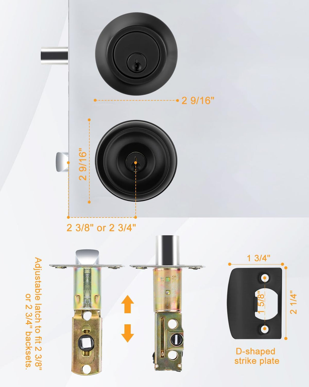 Black Exterior Door Lock Set with Deadbolt Keyed Different 3Pack
