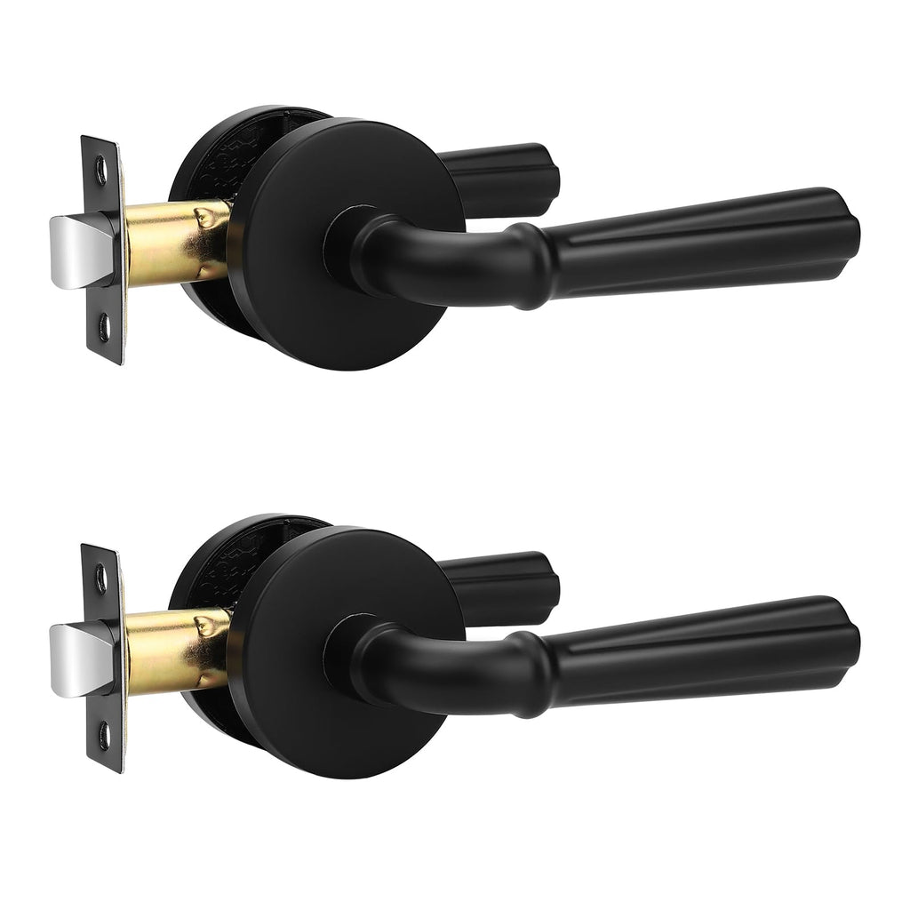 2 Pack Matte Black Passage Door Lever Interior Non-Locking Door Handle, Passage Door Lock for Closet and Hallway