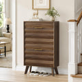 Slim Flip-Top Shoe Cabinet, Mid-Century Modern, 23.6in | Dual Tilt-Out Doors, Open Top Shelf, Angled Solid Wood Legs