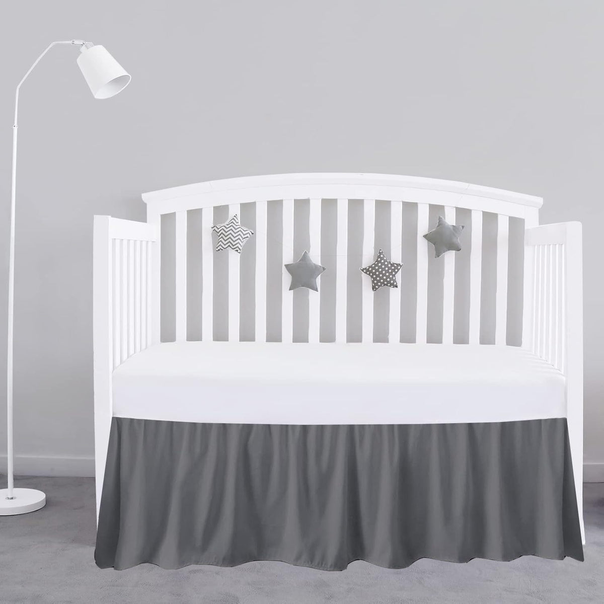 Dark Grey Crib Bed Skirt 14" Drop, Fits 28" x 52", Dust Ruffle