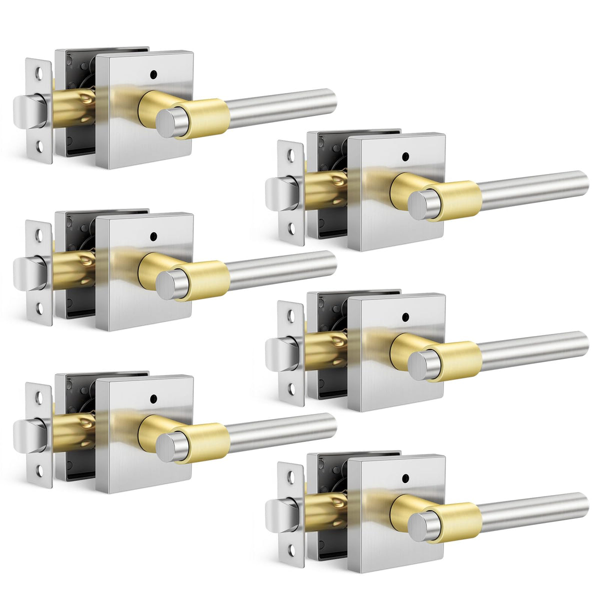 6 Pack Silver and Gold Interior Door Handles, Heavy Duty Privacy Door Handles Levers, Brushed Nickel Door Handles