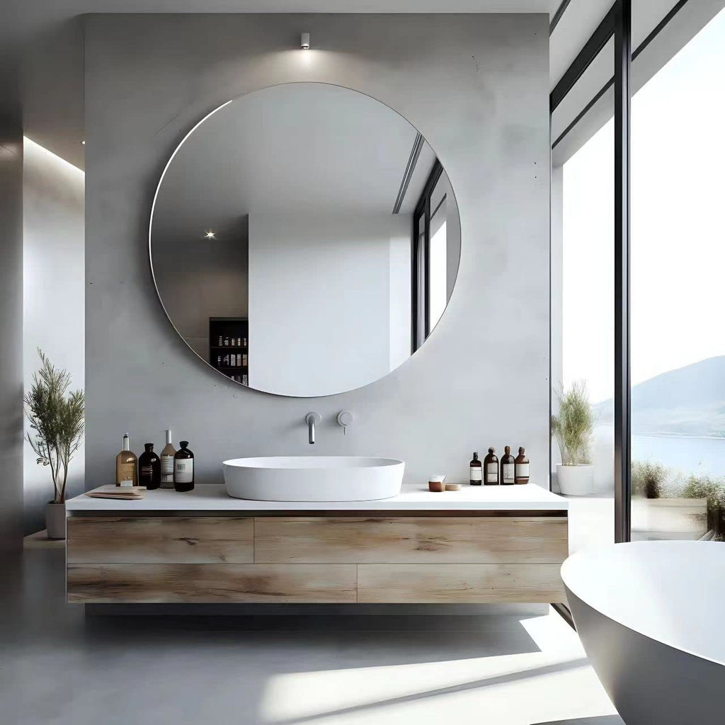 36" Round Frameless Wall Mirror with Beveled Edge