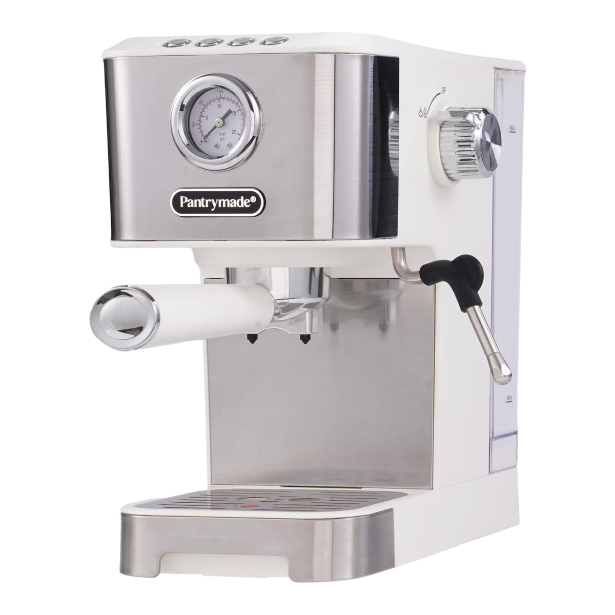White Espresso Machine with Milk Frother & Pressure Gauge